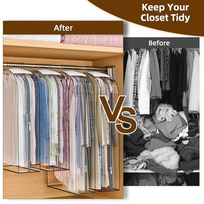 Clear Garment Bags for Hanging Clothes, 4-Pack, 2x40"+2x50" | Upgraded thickened clear garment bags with 10" gusset for closet storage of shirts, coats, dresses
