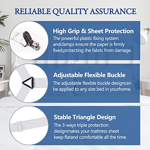 TGOOD Bed Sheet Holder Straps, Mattress Cover Clips to Hold Sheets in Place, Adjustable Bed Bands, Elastic Grippers,Fasteners,Keepers,Suspenders Fitted for Bedding,stayers, Bedsheet Tie Downs