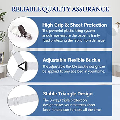 TGOOD Bed Sheet Holder Straps, Mattress Cover Clips to Hold Sheets in Place, Adjustable Bed Bands, Elastic Grippers,Fasteners,Keepers,Suspenders Fitted for Bedding,stayers, Bedsheet Tie Downs