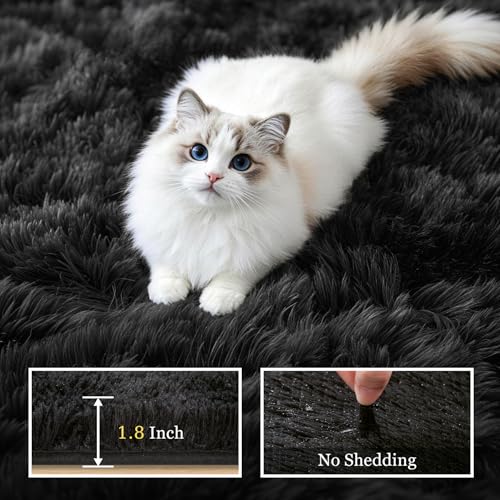9x12 Area Rug Living Room Bedroom: Fluffy Plush Shag Carpet Black | For Kids Room Playroom Nursery Home Decor,Ultra Soft,Non-Slip Non-Shedding,Fuzzy Plush,Large Indoor Floor Carpet,Easy Clean