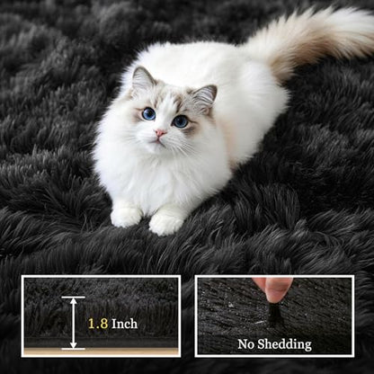9x12 Area Rug Living Room Bedroom: Fluffy Plush Shag Carpet Black | For Kids Room Playroom Nursery Home Decor,Ultra Soft,Non-Slip Non-Shedding,Fuzzy Plush,Large Indoor Floor Carpet,Easy Clean