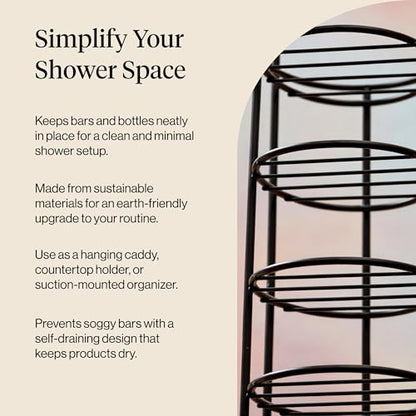 Kitsch Shower Caddy Hanging with Suction Cup | Self-Draining Shampoo Bar Holder & Shower Shelves for Conditioner Bars & Soap – Rust Proof Bathroom Caddy