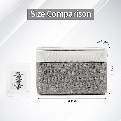 Storage Bins Large Fabric Storage Baskets for Shelves 3 Pack, Decorative Linen Closet Baskets with Handles for Organizing, Shelf, Clothes, Home, Office, 15x11x9.5Inches (Grey&White)