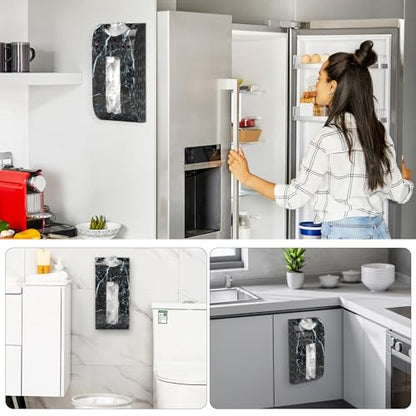 Black Plastic Bag Holder, Wall Mounted Grocery Bag Dispenser | Space-Saving Design, Easy Wall-Mount, Cabinet, Door Installation, Quick Bag Access and Dispenser, Marble-Look Effect
