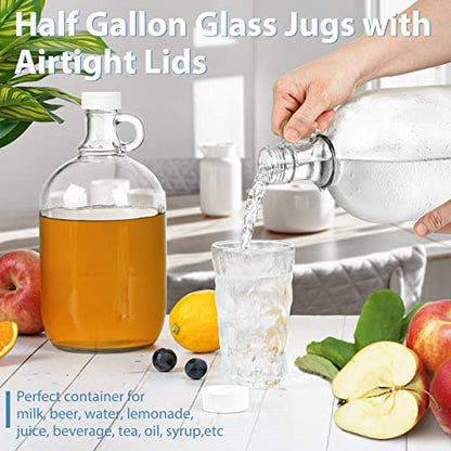 2 Pcs Glass Liquid Laundry Detergent Dispenser, Half Gallon Soap Dispenser | 64 oz Laundry Containers, Gallon Jug Pump, Thick Glass Food Grade, Includes 4 Pumps, 4 Labels, Funnel