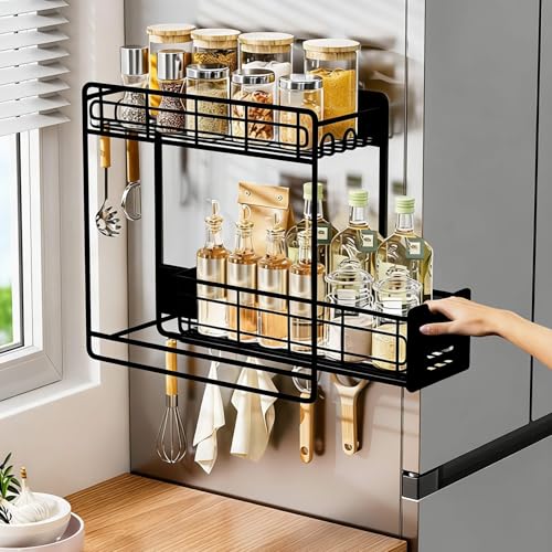 Magnetic Shelves for Washing Machine with Pull Out... (Black | Metal)