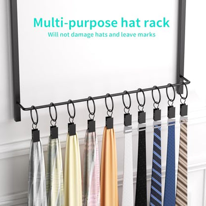 HapiRm Over Door Hat Rack - 3 Tier Wall Mounted Hat Organizer with 16 Hooks and 10 Movable Clips, Baseball Cap Organizer Storage Holds up to 26 Caps for Door, Bedroom, Closet USPTO Patented