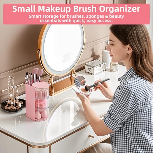 neotidy Hair Accessories Organizer with Hair Brush Holder, Rotating Hair Tie Product Organizer for Girls, 3-Tier Makeup Brush Holder for Clips, Bows & Brushes (Pink, 3-Tier)