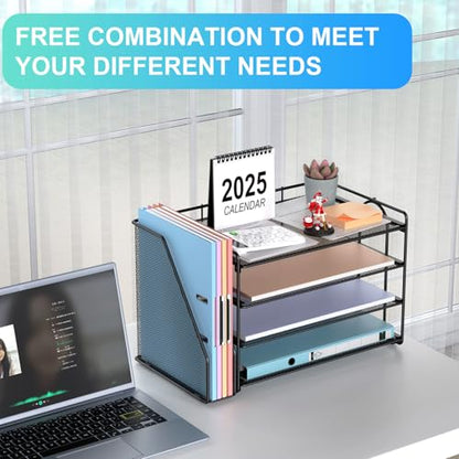 gianotter 4-Tier Paper Organizer With Magazine Holder | Desk Organizers and Accessories, File Organizer for Office Supplies Storag (Black, 4-Tier)