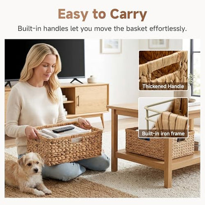 StorageWorks Wicker Baskets for Storage,Wicker Storage Baskets,1-Pack | Water Hyacinth Wicker Storage Baskets for Shelves,Large Wicker Baskets for Organizing,Woven Basket for Storage,Large Basket