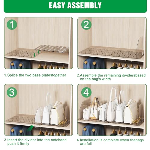 Bag & Purse Organizer for Closet, 2 Sets Adjustable Clear Handbag Storage Shelf, Plastic Clutch Dividers for Closet Organizers and Storage-Keep Purses upright (2 Sets)