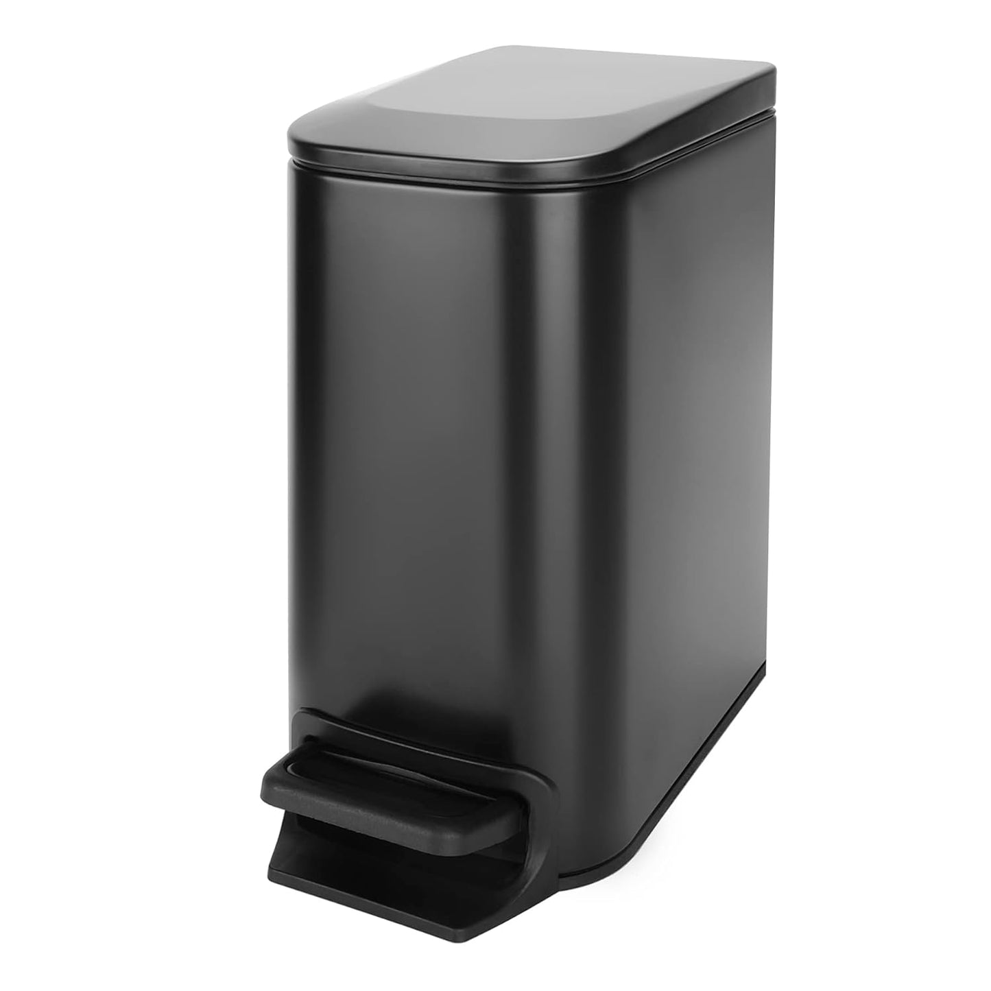 Cesun Small Bathroom Trash Can with Lid, 1.6 Gal, Soft Close, Matte Black | Step pedal soft close, Slim 5.9in fits narrow spaces, Stainless steel, Anti-fingerprint, Removable inner bucket, Odor seal
