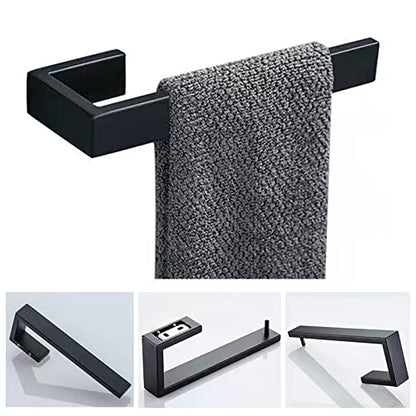 JOPOFI Hand Towel Holder, Towel Ring - Matte Black | Stainless Steel Towel Holder for Bathroom wall, 8" Rectangular Modern Design Hand Towel Bar, Contemporary Hand Towel Rack