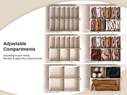 StorageWorks 2-Pack 24-Pair Under Bed Shoe Storage Organizer, Beige | Adjustable Dividers, Up to 12 Pairs Each, 5.25" Height, Fits 6-inch+ Clearance, Clear Top, Soft Handles, For Closet, Bedroom