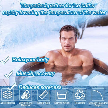Large Ice Block Mold for Ice Bath Tub, 6 Pcs Extra Large Ice Cube Mold for Cold Plunge Tub, Total 14.4 Lb Ice Block, Reusable Ice Cube Tray Ice Molds Silicone Big Ice Tray for Ice Bath Accessories