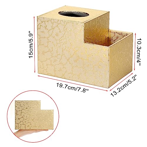 Sumnacon Square Leather Tissue Box Cover - PU Cube Tissue Box Holder with Side Organizer, Decorative Tissue Box for Living Room Vanity Night Stand Desk Countertop Office, Gold