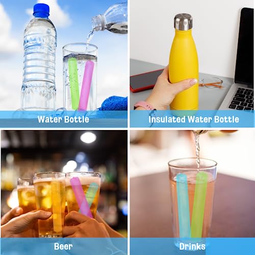 Reusable Ice Cube with Lid and Bin, 8 Pack Plastic Ice Cubes for Drinks BPA Free, Washable Freezable Ice Sticks for Water Bottles, Whiskey, Vodka, Coffee, Beer, Wine