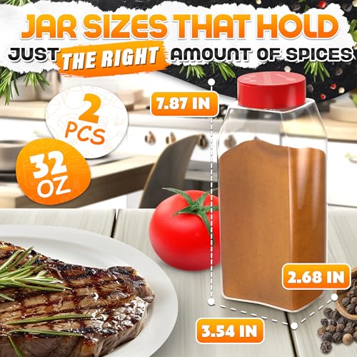 Large Seasoning Shaker Set of 2, 32 Oz Airtight Wide Mouth, Dual Lid