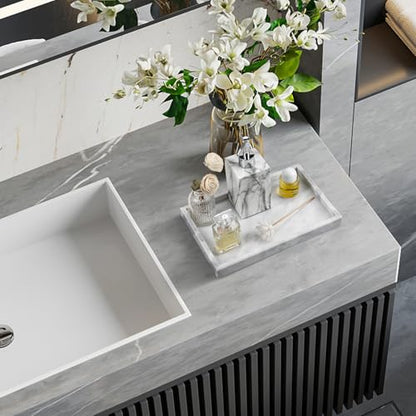Real Natural Marble Tray for Bathroom, Vanity, Kitchen Counter & Desktop | Rectangle Genuine Stone Marble for Home Decor - Ideal for Jewelry, Cosmetics, Candles, Lotion & Perfume Display