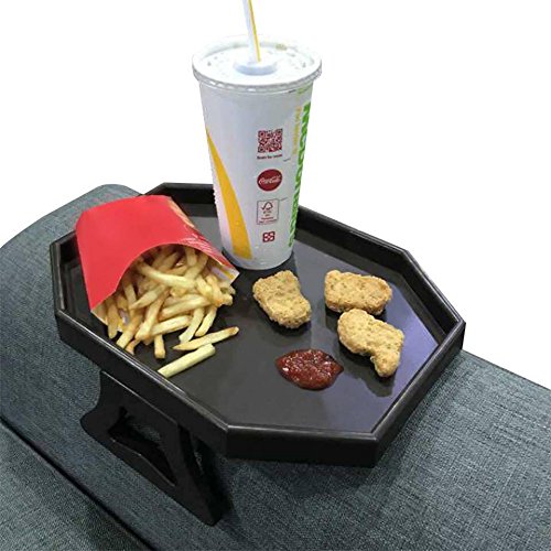 Sofa Arm Clip Table, Armrest Tray Table, Drinks/Remote Control/Snacks Holder … (Platic, Brown)