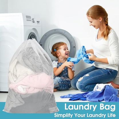 3 Pack Mesh Laundry Bags 23x34 Inch Drawstring Locking for Travel Home | mesh bags with locking drawstring, Tear-resistant for blankets & towels, Lightweight foldable for travel/dorm