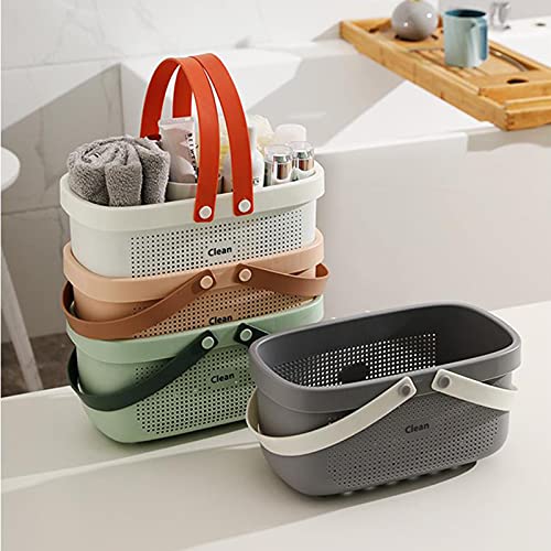 Plastic Storage Basket with Handle Portable Shower Caddy Tote Organizer Basket Bin for Bathroom Kitchen Dorm Room Bedroom, Gray | Sturdy Drainage Large Capacity Organizer Basket with Silicone Handles for Bathroom Kitchen Bedroom College Dorm Essentials