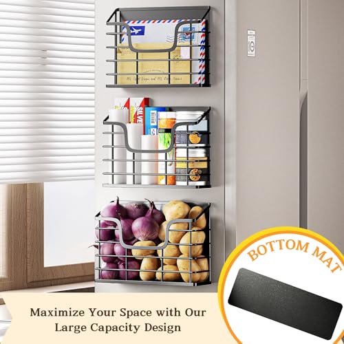 Magnetic Shelf for Fridge, 3 Pack Metal Fridge Organizer Baskets, Magnetic Cup Holder for Refrigerator, Fruit & Snack Storage, Magnetic Bin for Potatoes, Letters, Magazines, Kitchen & Laundry Room