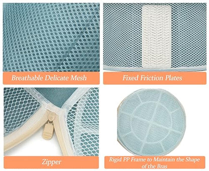 Bra Washing Bag for Delicates, Shape-Retaining, 2 Pack Lingerie Laundry Bag | Mesh Fabric with Support Plates, Prevents Bra & Lingerie Deformation During Washing, X-Large Green- Pink, 9.8" x 6"