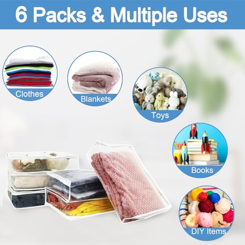 6Pcs Comforter Bag Blanket Storage Bag, Plastic Zipper Bags for Clothes | 16*12*4inch
