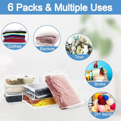 6Pcs Comforter Bag Blanket Storage Bag, Plastic Zipper Bags for Clothes | 16*12*4inch