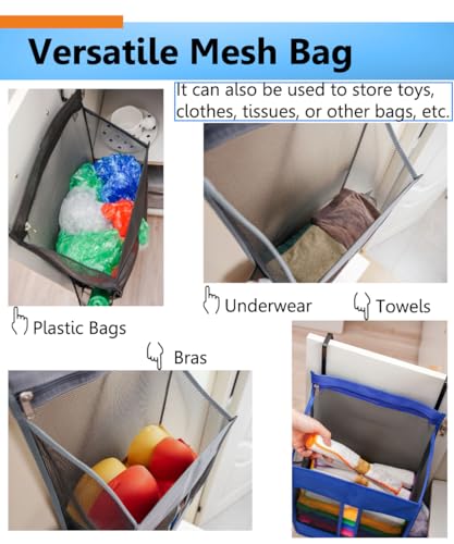 ALYER Hanging Plastic Grocery Bag Holder and Dispenser,Mesh Over the Cabinet Door Organizer with Easy-Access Openings for Kitchen Towel,Bras,Laundry,Installation Free(Black, 21.7"H * 11.8"W * 5.9"D)