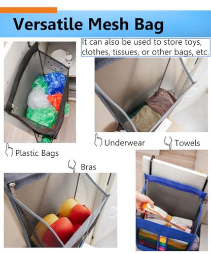 ALYER Hanging Plastic Grocery Bag Holder and Dispenser,Mesh Over the Cabinet Door Organizer with Easy-Access Openings for Kitchen Towel,Bras,Laundry,Installation Free(Black, 21.7"H * 11.8"W * 5.9"D)