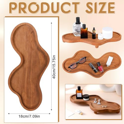 Uiifan Wood Cloud Perfume Tray Irregular Jewelry Decorative Bedside Tray for Nightstand for Women Trinket Dish Ring Holder Dish Room Aesthetic Decor Birthday Housewarming Gift(Brown)