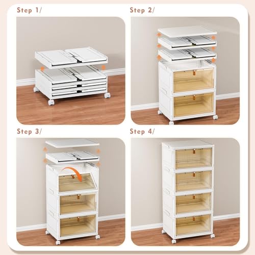 CTSNSLH 4 Tier Plastic Storage Bins with Lid 32QT - Stackable Storage Bins | Organizers and Storage with Wheels, Plastic Storage Cabinet Organization and Storage for Living Room,Office,Dorm