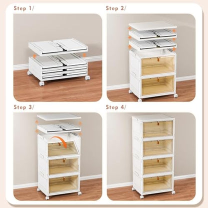 CTSNSLH 4 Tier Plastic Storage Bins with Lid 32QT - Stackable Storage Bins | Organizers and Storage with Wheels, Plastic Storage Cabinet Organization and Storage for Living Room,Office,Dorm