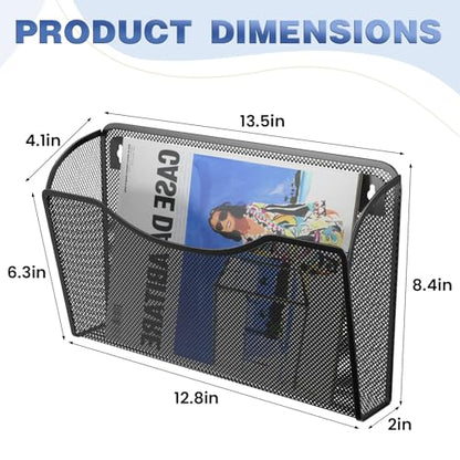 MINDEPOT Wall File Organizer, Hanging Wall File Holder, 3 Pack, Black | Heavy Duty Iron, Metal Mesh Wall Mount, Single Pocket, Mail Organizer, for Office School Classroom Home, Letter A4 Size