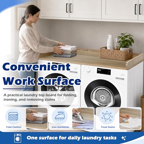 ROYXEN Washer Dryer Countertop, Laundry Countertop Solid Wood, Countertop for All Front-Loaded Washing Machine and Dryer, Extra Room for Laundry Room, White Oak