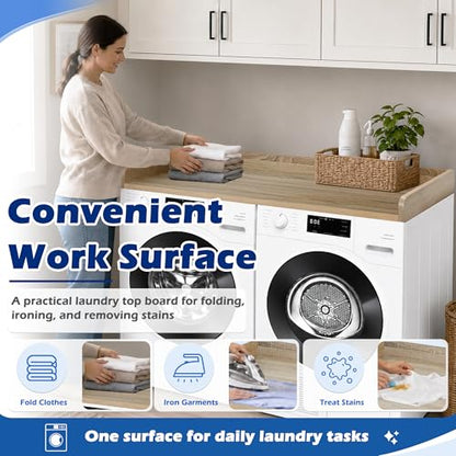 ROYXEN Washer Dryer Countertop, Laundry Countertop Solid Wood, Countertop for All Front-Loaded Washing Machine and Dryer, Extra Room for Laundry Room, White Oak