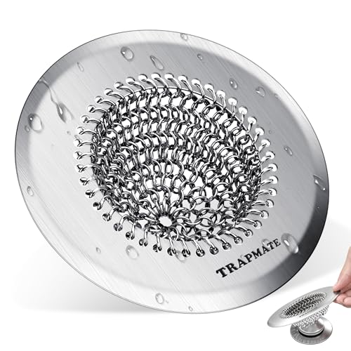 TRAPMATE Shower Drain Hair Catcher, 4.4" Anti-Clogging Bathtub Drain Cover | Easy Flip Cleaning, Traps Hair with Fast Drainage, Anti-Slip Drain Protector Fits Regular & Pop-up Drains (Patented Product)