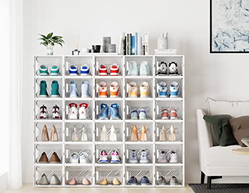 SIMPDIY XL Clear Shoe Storage Boxes, Stackable Shoe Organizer for Closet | 12 Pack, for Size 13, Magnetic Door, Aromatherapy Stick, Plastic, Shoe Rack for Closet, Entryways, Under-bed Storage