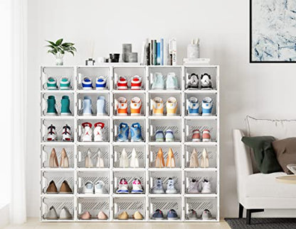 SIMPDIY XL Clear Shoe Storage Boxes, Stackable Shoe Organizer for Closet | 12 Pack, for Size 13, Magnetic Door, Aromatherapy Stick, Plastic, Shoe Rack for Closet, Entryways, Under-bed Storage