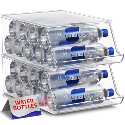 Sorbus Water Bottle Organizer for Fridge with Lid – Holds 9 Bottles – Stackable Drink Organizer for Refrigerator, Pantry, or Countertop – Clear BPA-Free Plastic Bottle Storage Holder