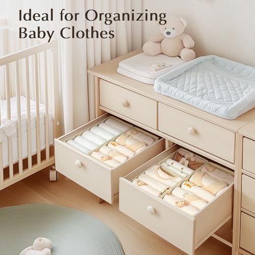 DIMJ Drawer Organizers for Clothing, Set of 8 Fabric Closet Organizers and Storage, Dresser Organizers, Drawer Dividers for Baby Clothes, Socks, Belt, Tie (Beige)