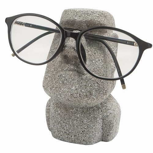 Moai Eyeglass Holder Stand Easter Island Stone Decoration Fun Glasses Holder Display Stands Modern Home Resin Sculptures Decorative Nightstand Home Office Desk Decor (Gray)