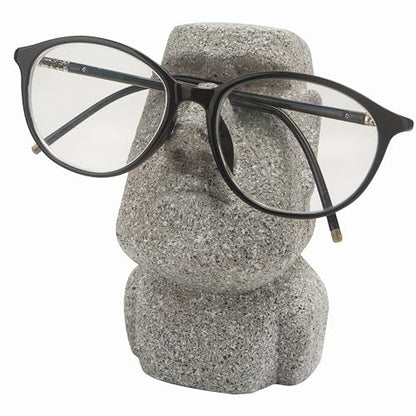 Moai Eyeglass Holder Stand Easter Island Stone Decoration Fun Glasses Holder Display Stands Modern Home Resin Sculptures Decorative Nightstand Home Office Desk Decor (Gray)