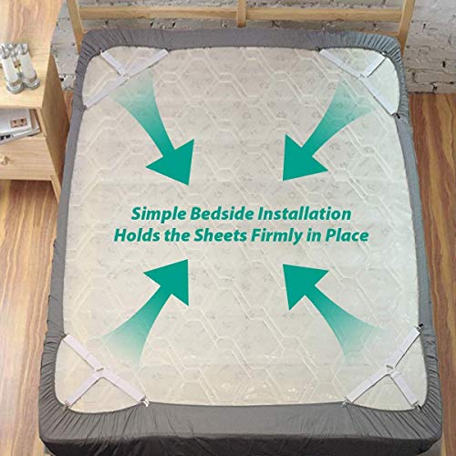 RayTour Bed Sheet Holder Straps Sheet Keepers Bedsheet Holders Fasteners 2 Sets | Eight adjustable three-clip holders secure two fitted sheets; wide elastic straps help keep each bed's four corners in place.