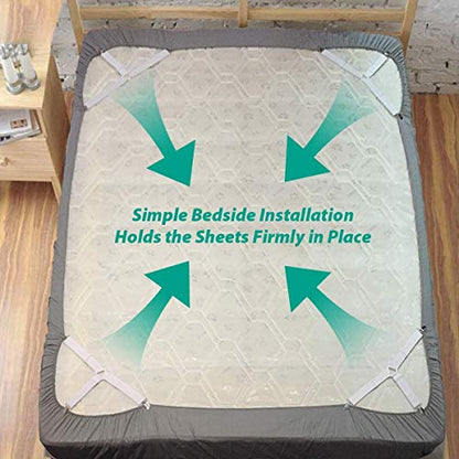 RayTour Bed Sheet Holder Straps Sheet Keepers Bedsheet Holders Fasteners 2 Sets | Eight adjustable three-clip holders secure two fitted sheets; wide elastic straps help keep each bed's four corners in place.
