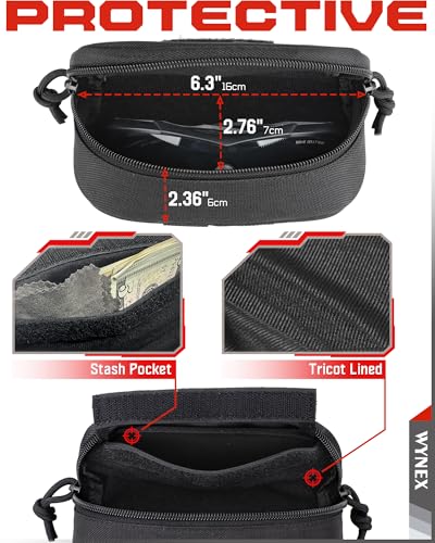 Wynex Tactical Molle Glasses Pouch, Shockproof Eyeglass Case for Glasses | Sunglasses Case Hard Shell, 360°Clip & Patch, Glasses Protector Fit Sunglasses Goggles, for Travel Sports Work