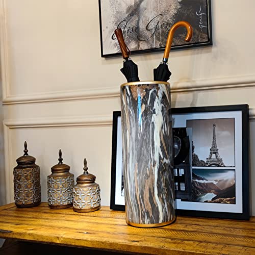 24" H Marble Pattern Ceramic Umbrella Stand Entryway Umbrella Holder | Contemporary Umbrella Rack Porcelain Floor Vase for Storing Canes Walking Sticks for Entryway Porch Indoor Home Decor