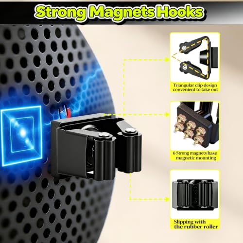 Magnetic Broom and Mop Holder Wall Mount, Black 4 Pack | Space-Saving magnetic broom holder, heavy duty magnet hooks, no-drill over the door broom gripper,RV Camper Wall Organizer